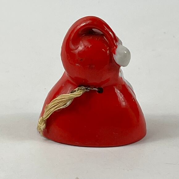 Vintage Japan Santa Bell Ornament Ceramic Red White “Seasons Greetings” 1.75" - Picture 3 of 9